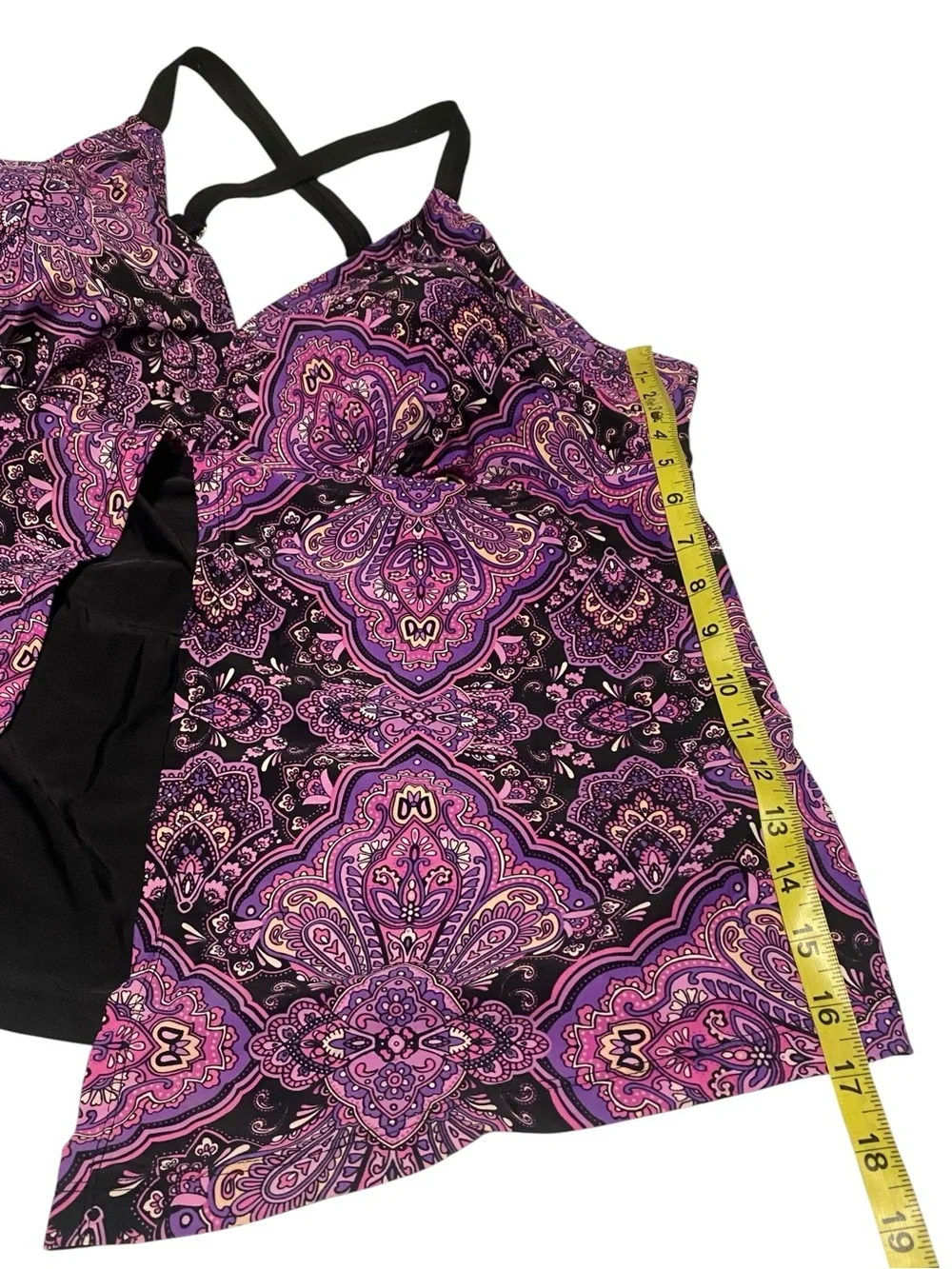Catherines Tankini Women’s 24W Purple Paisley Wireless Lined Beach Resort Boho
